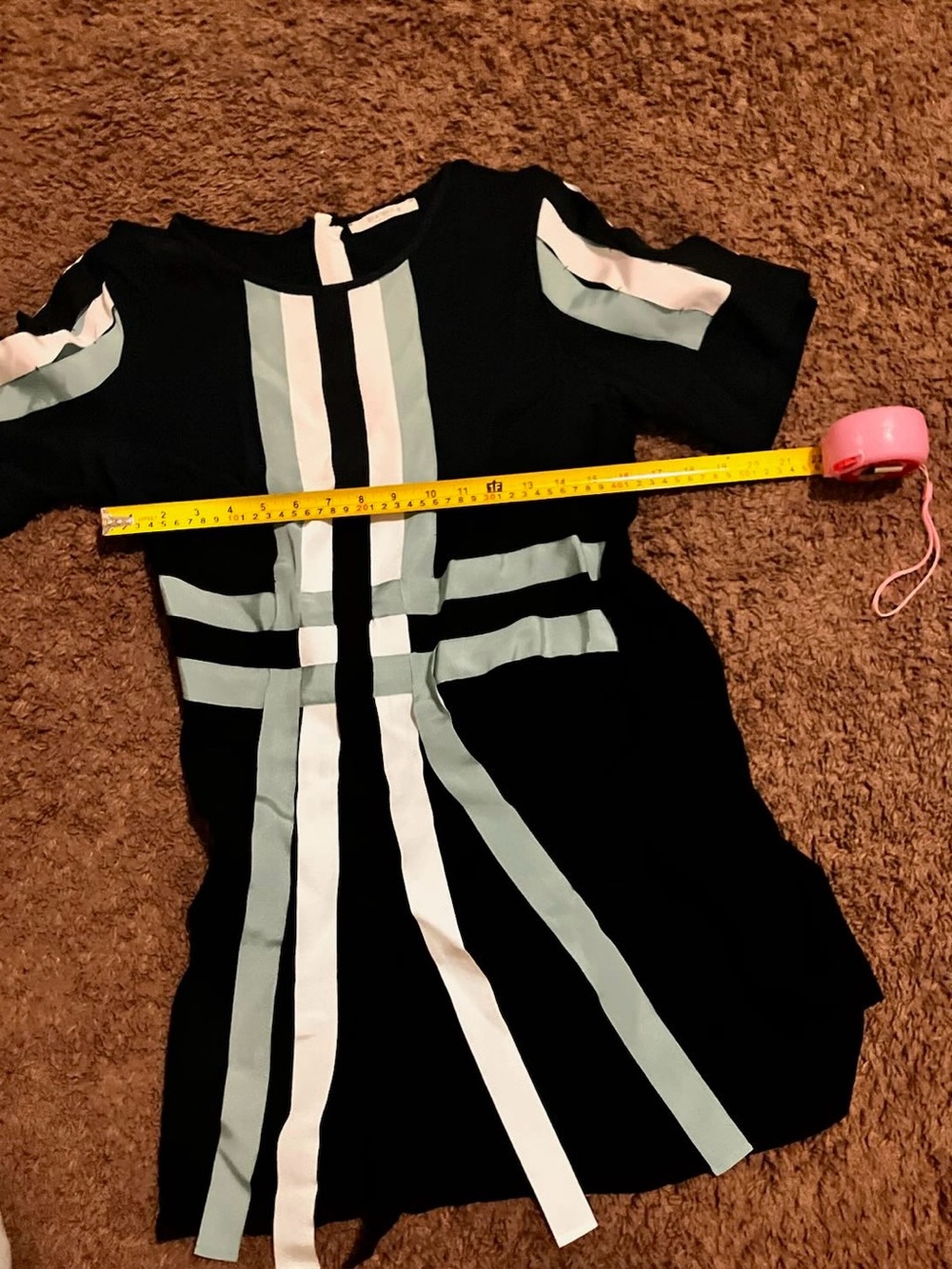 Beatrice B Abito Ribbon Front Sheath Dress Black Mint Green M $390 - Picture 6 of 7